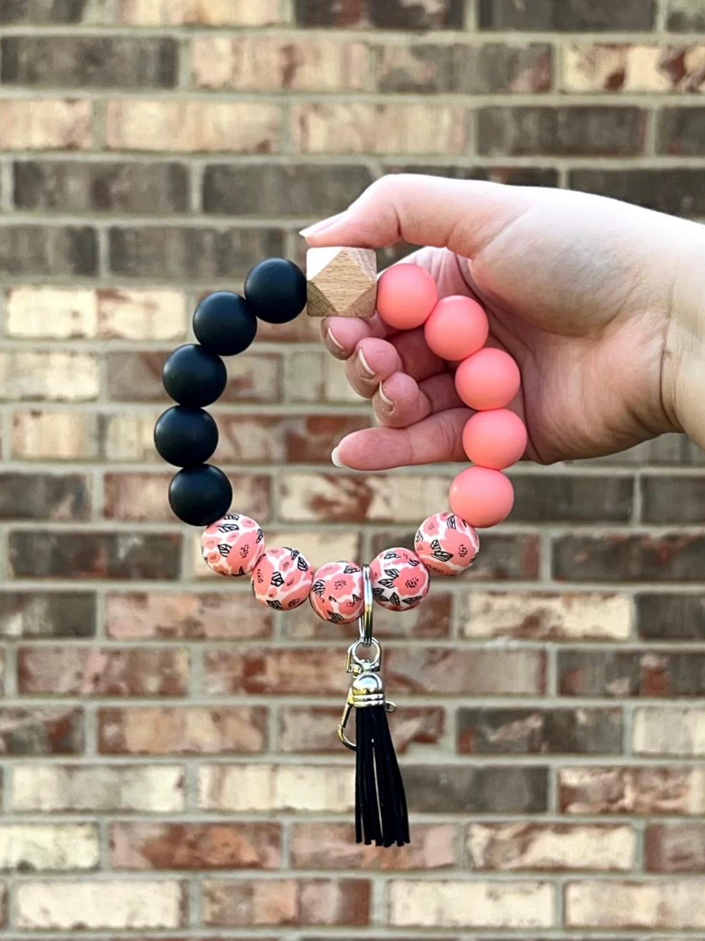 Pink Peony Beaded Wristlet