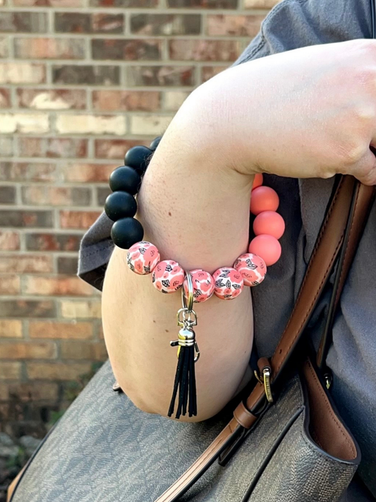 Pink Peony Beaded Wristlet